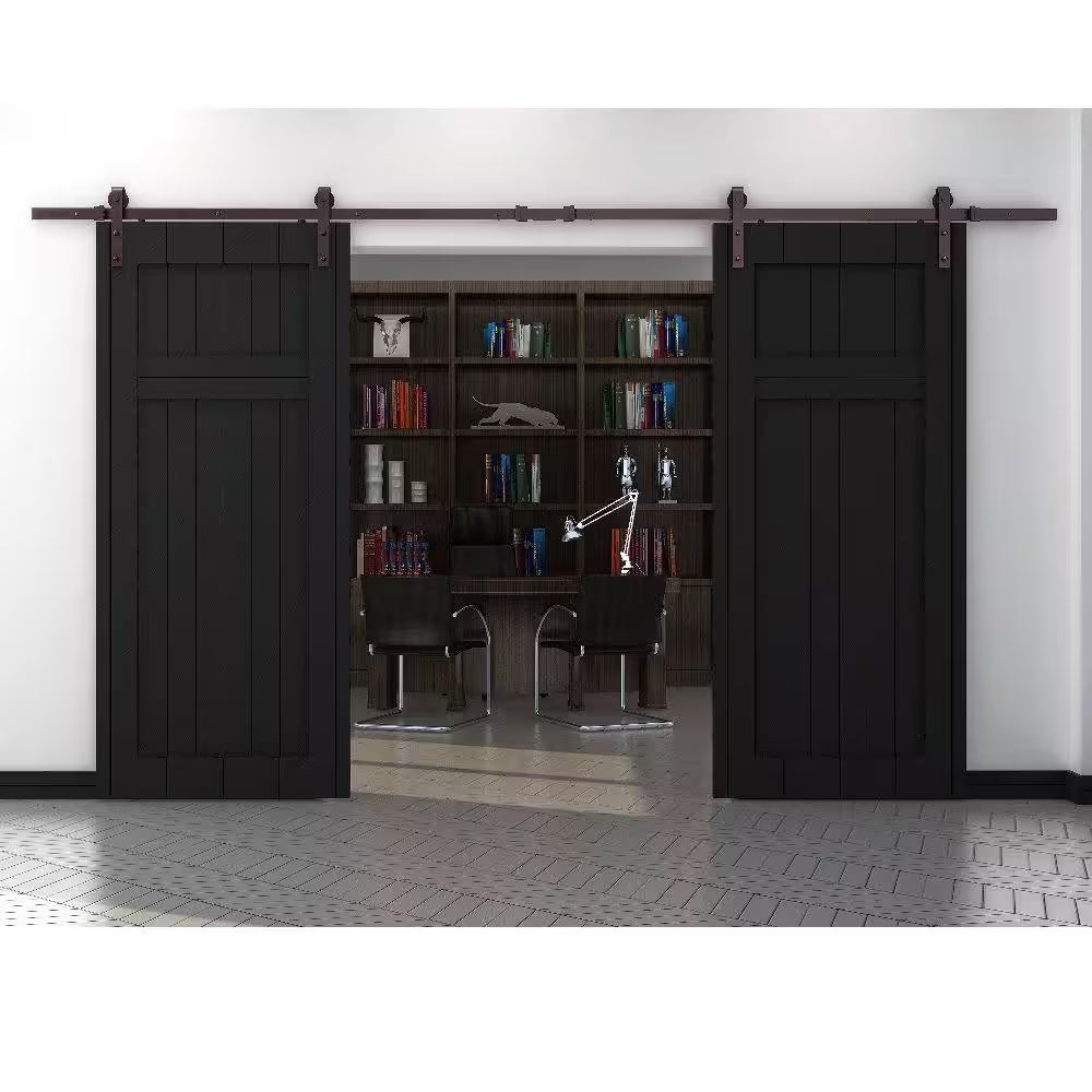 72 In. Dark Oil-Rubbed Bronze Strap Sliding Barn Door Track and Hardware Kit
