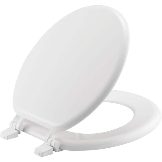 Round Enameled Wood Toilet Seat in White