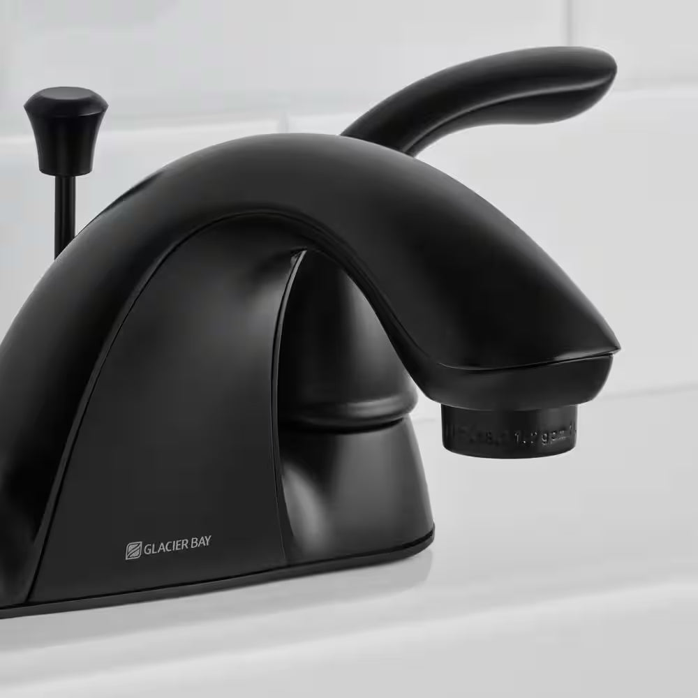 Builders 4 In. Centerset Double-Handle Bathroom Faucet in Matte Black