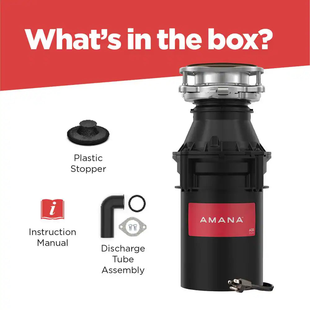 A33 W/C 1/3 HP Continuous Feed Kitchen Garbage Disposal with Power Cord