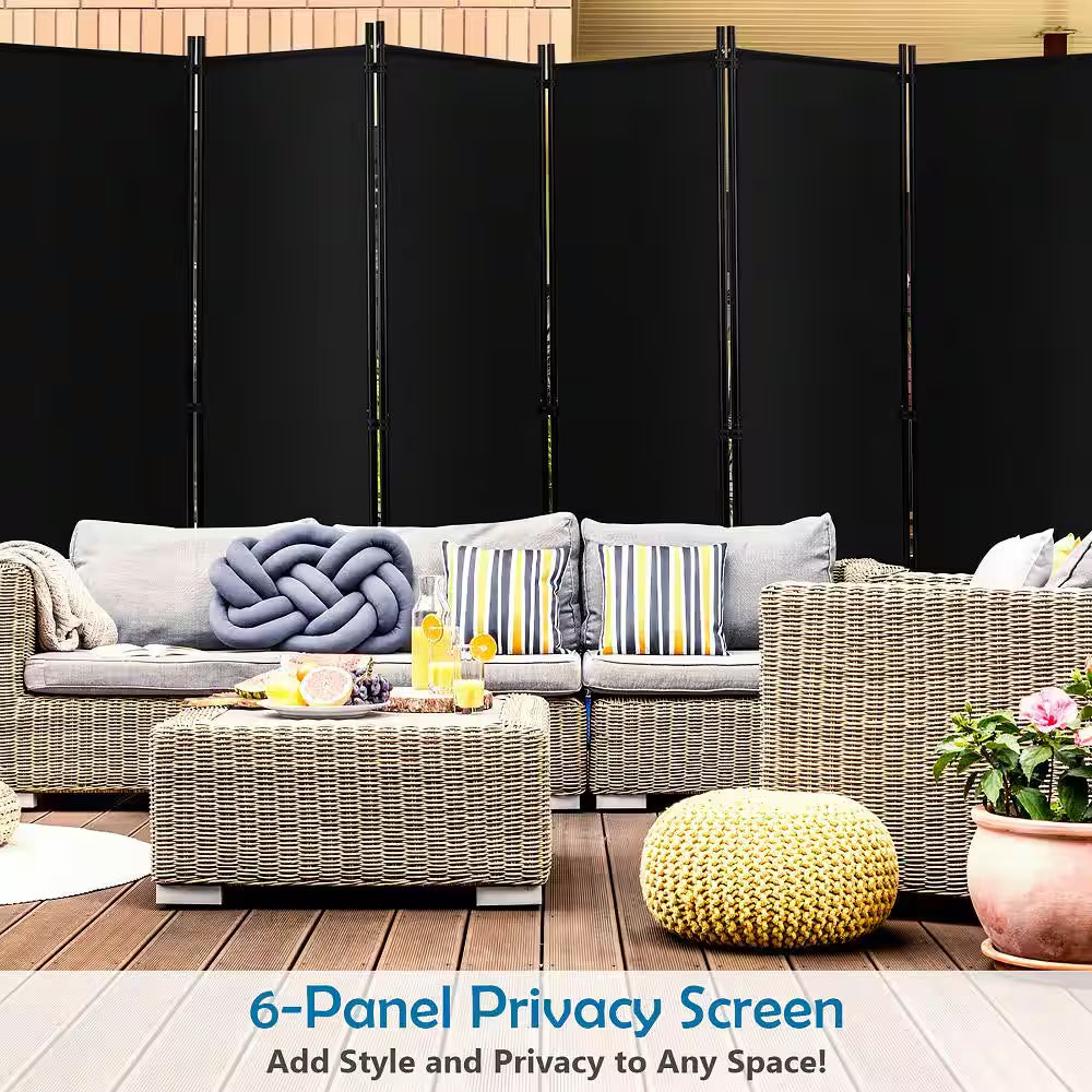 6-Panel Folding Room Divider 6 Ft. Rolling Privacy Screen with Lockable Wheels Black