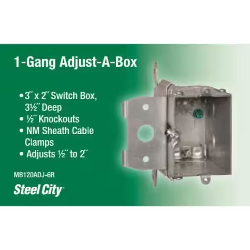 1-Gang 20 Cu. In. New Work Adjustable Metal Electrical Wall Box (MB120ADJ-6R)