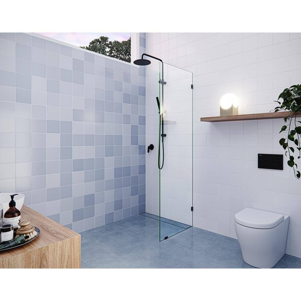 Vela 20 In. W X 78 In. H Frameless Fixed Single Panel Shower Door in Matte Black without Handle