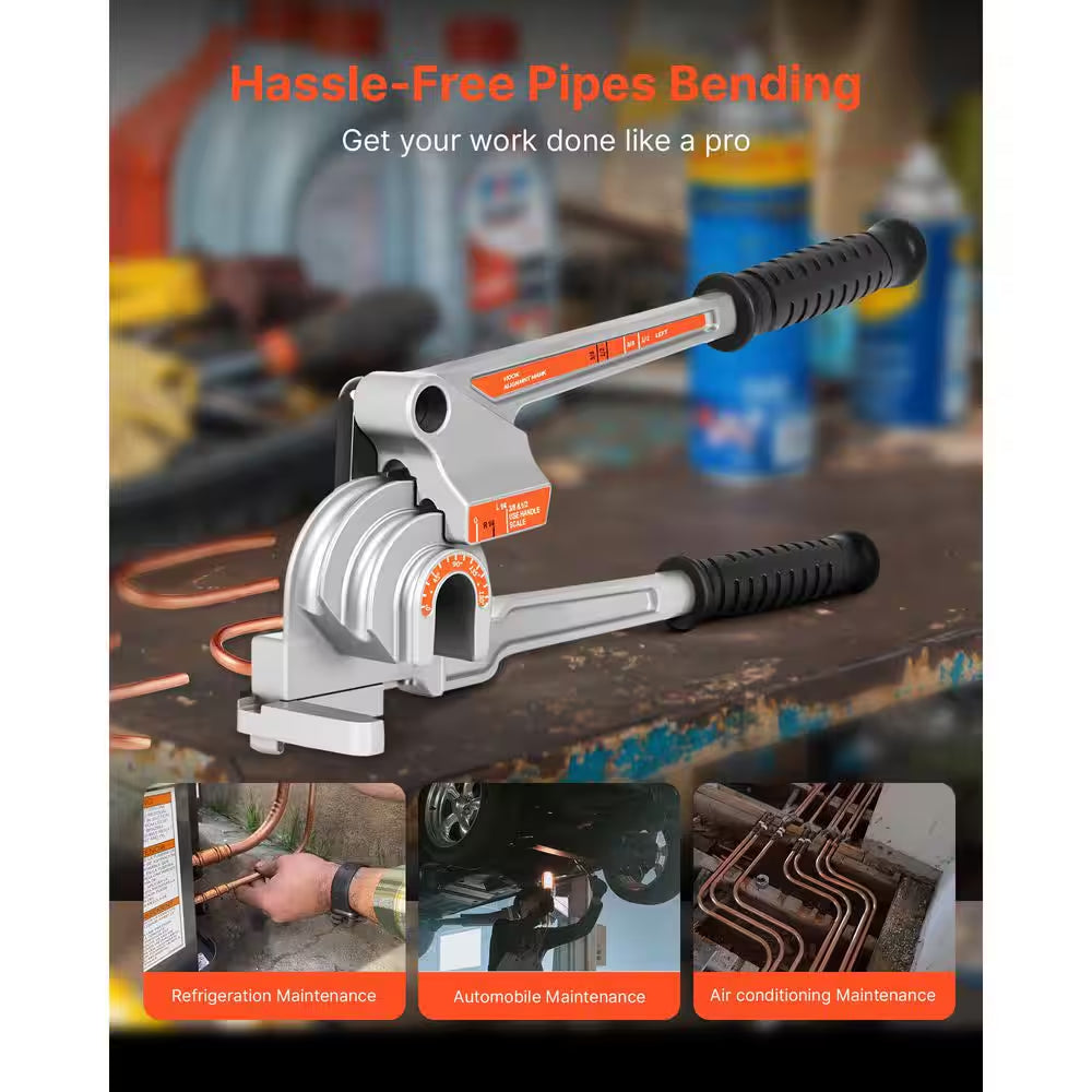 3 in 1 Pipe Bender 1/4 In. to 1/2 In. Manual Level Tube Bender 0 to 180 Degrees Aluminum for HVAC AC Refrigerator Repair