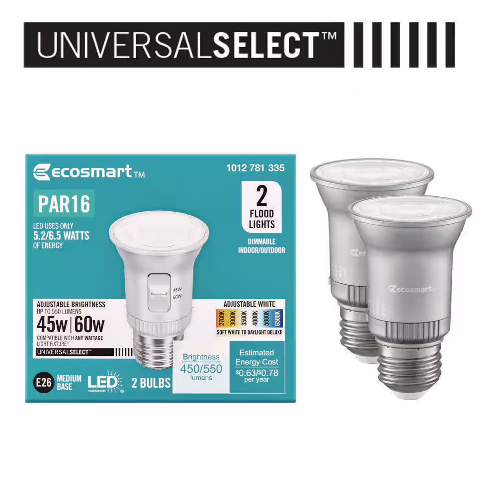 Universal Select 45/60-Watt Equivalent PAR16 Dimmable LED Spot Light Bulb with Selectable Color Temperature (2-Pack)