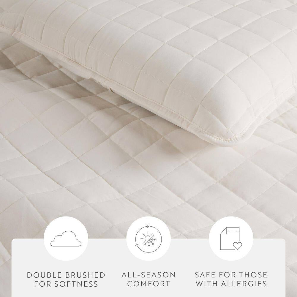 Square Ivory Queen Performance Quilted Coverlet Set