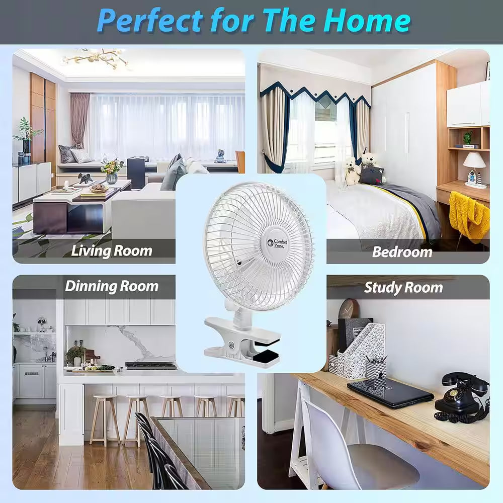 6 In. Quiet Portable Indoor 2-Speed Desk Fan with Clip and Fully Adjustable Tilt in White