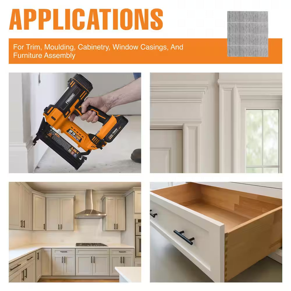 18-Gauge 1-1/4 In. Glue Collated Electrogalvanized Brad Nails - 1,000 Count - for Trim, Moulding, and Baseboards