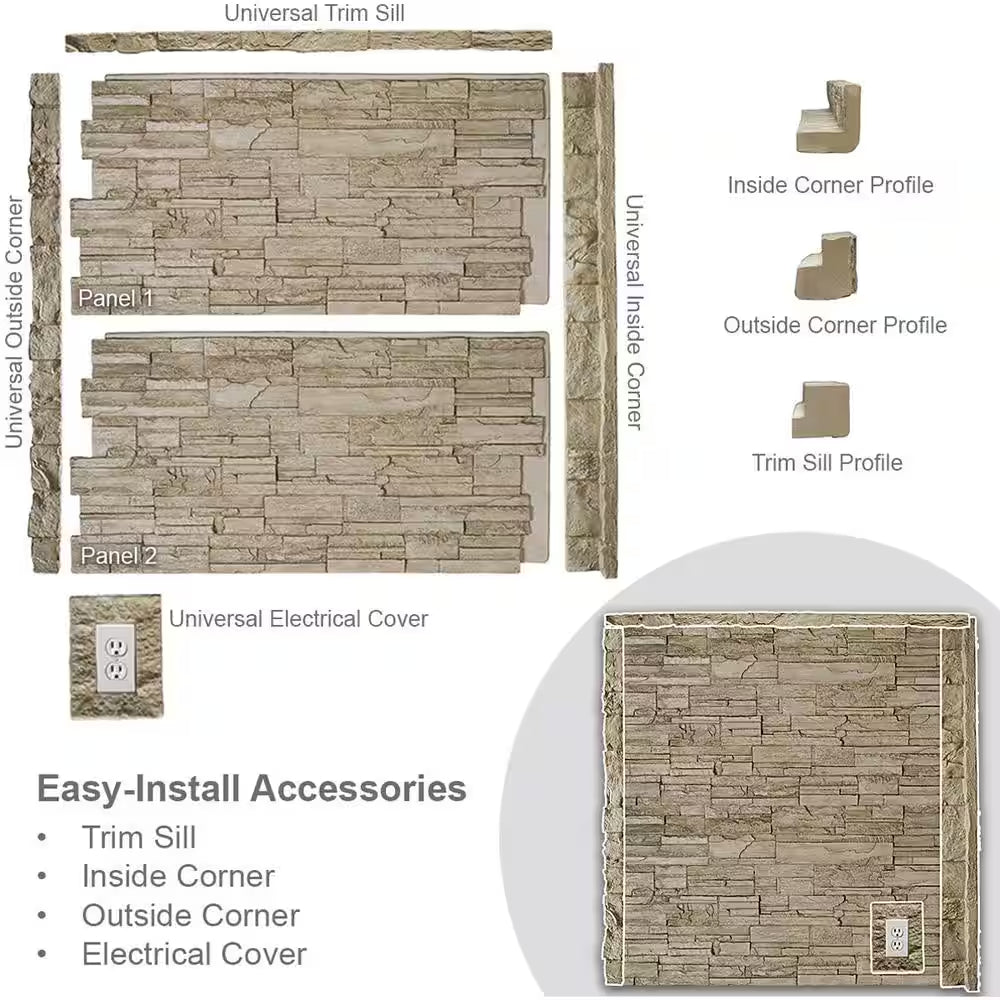 48-5/8 In. X 24-3/4 In. Cascade Stacked Stone, Stonewall Faux Stone Siding Panel