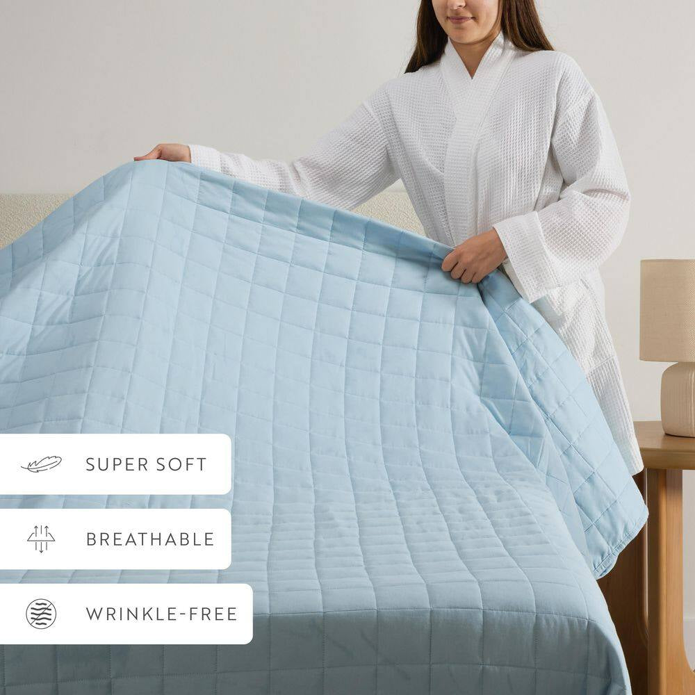 Square Pale Blue Queen Performance Quilted Coverlet Set