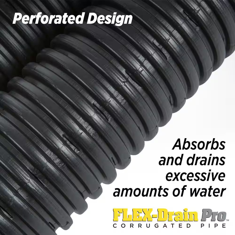FLEX Drain Pro 4 In. X 100 Ft. Black Copolymer Perforated Drain Pipe