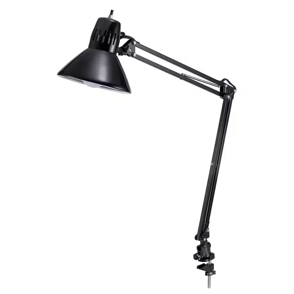 36 In. Black Metal Swing Arm LED Desk Lamp with Clamp