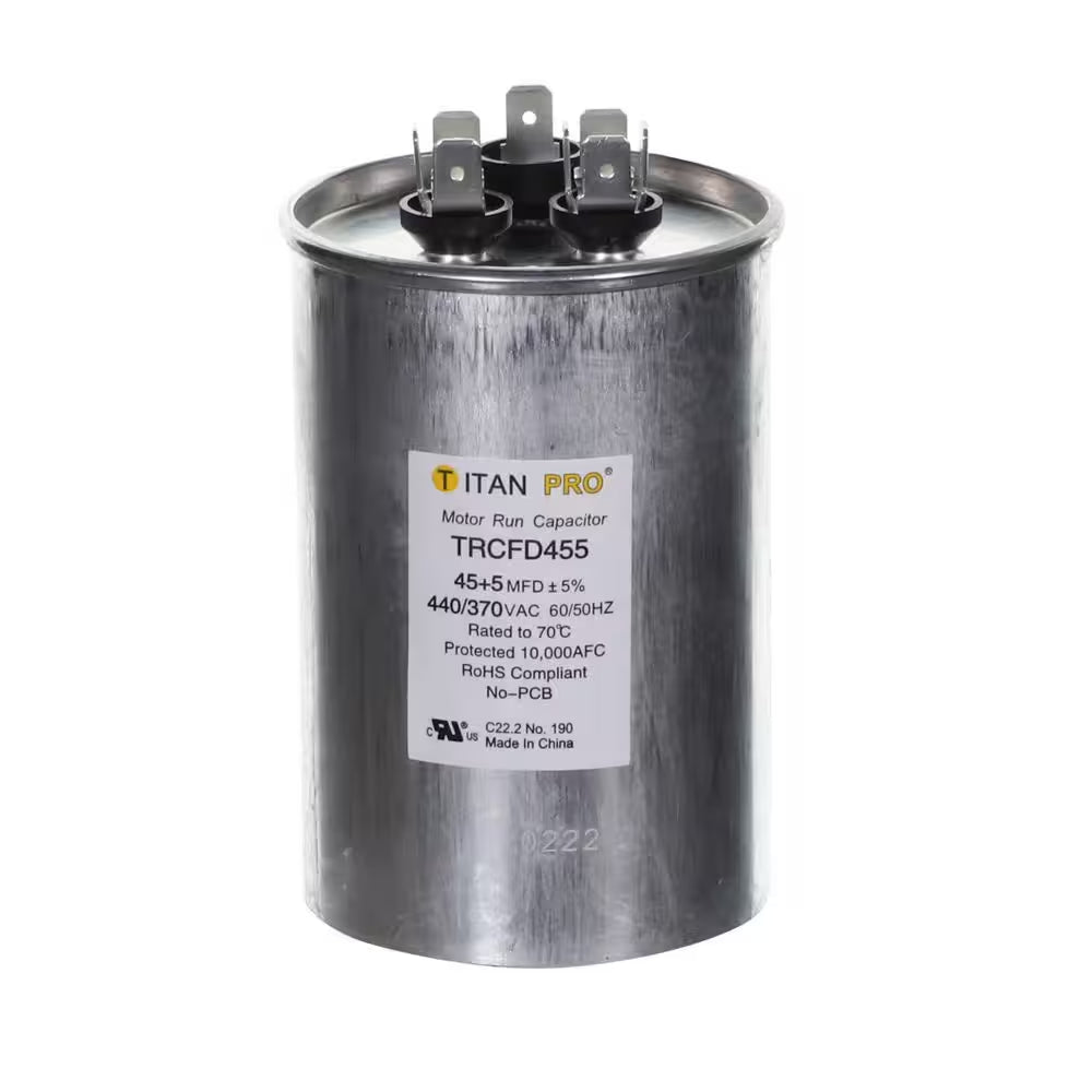 TITAN PRO 45 plus 5 MFD 440/370V Dual Voltage round Run Capacitor