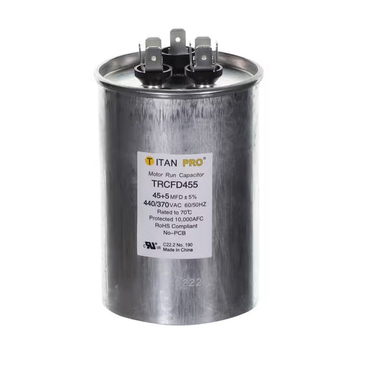TITAN PRO 45 plus 5 MFD 440/370V Dual Voltage round Run Capacitor