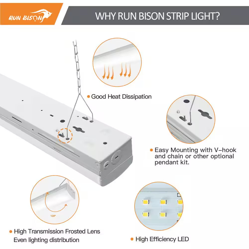 8 Ft.. 90-Watt Integrated LED Linear Strip Light Fixture Shop Light 8450/9750/11700 Lumens 3500/4000/5000K (4-Pack)