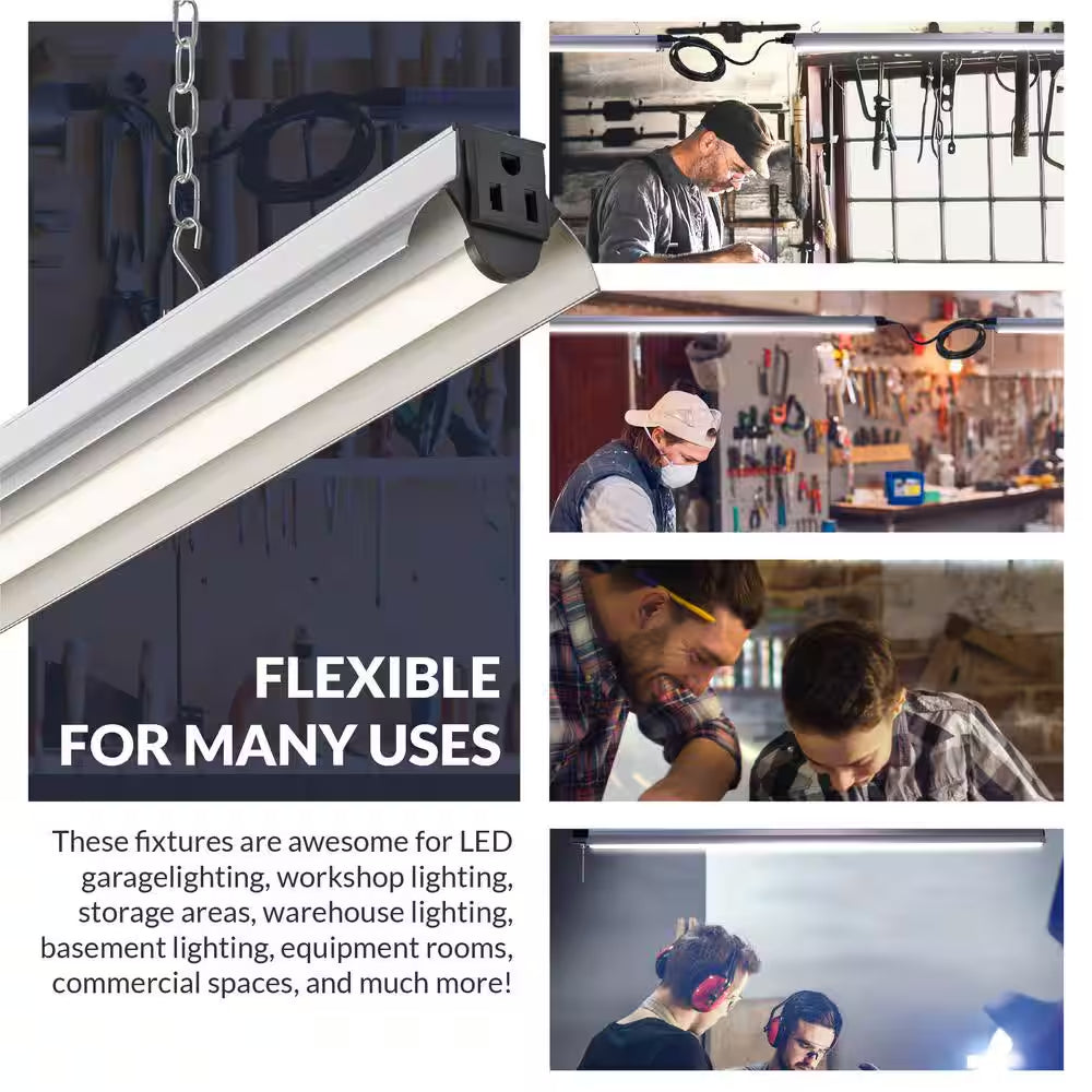 4 Ft. 250- Watt Equivalent Integrated LED Silver Shop Light 4000K, 55W, 5000 Lumens, Linkable