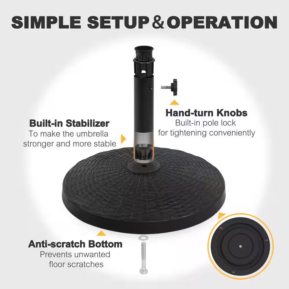 Black Resin and Concrete Outdoor 22 Lb. 18 In. round Patio Umbrella Base, for 1.5 In. Umbrella Poles