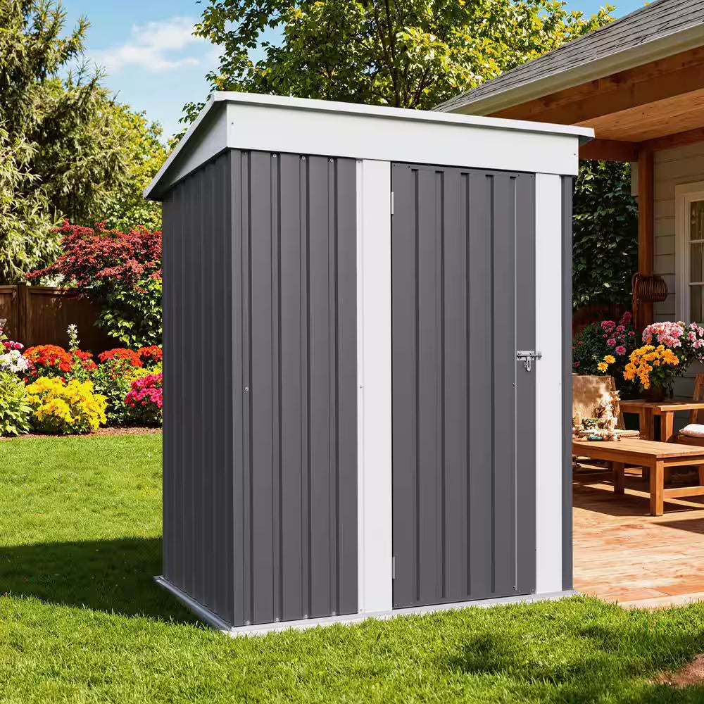 5 Ft. W X 3 Ft. D Outdoor Storage Gray Metal Shed with Sloping Roof and Lockable Door (16 Sq. Ft.)