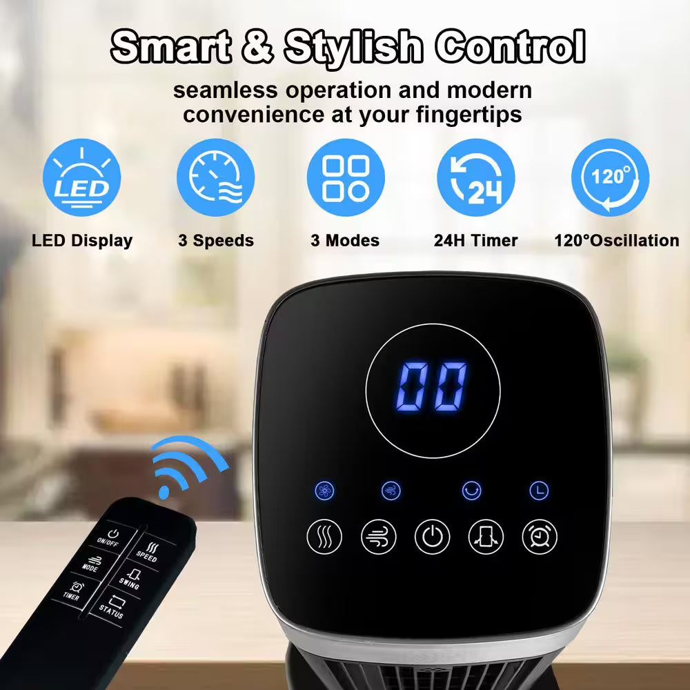 42 In. 3-Fan Speeds Tower Fan in Black with Remote Control