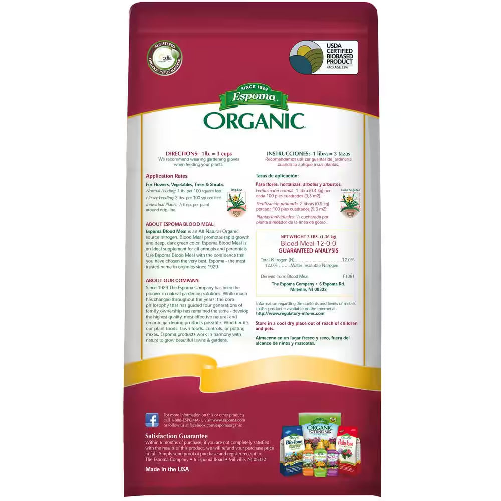 3 Lbs. Organic All-Purpose Organic Blood Meal 12-0-0 Dry Plant Food