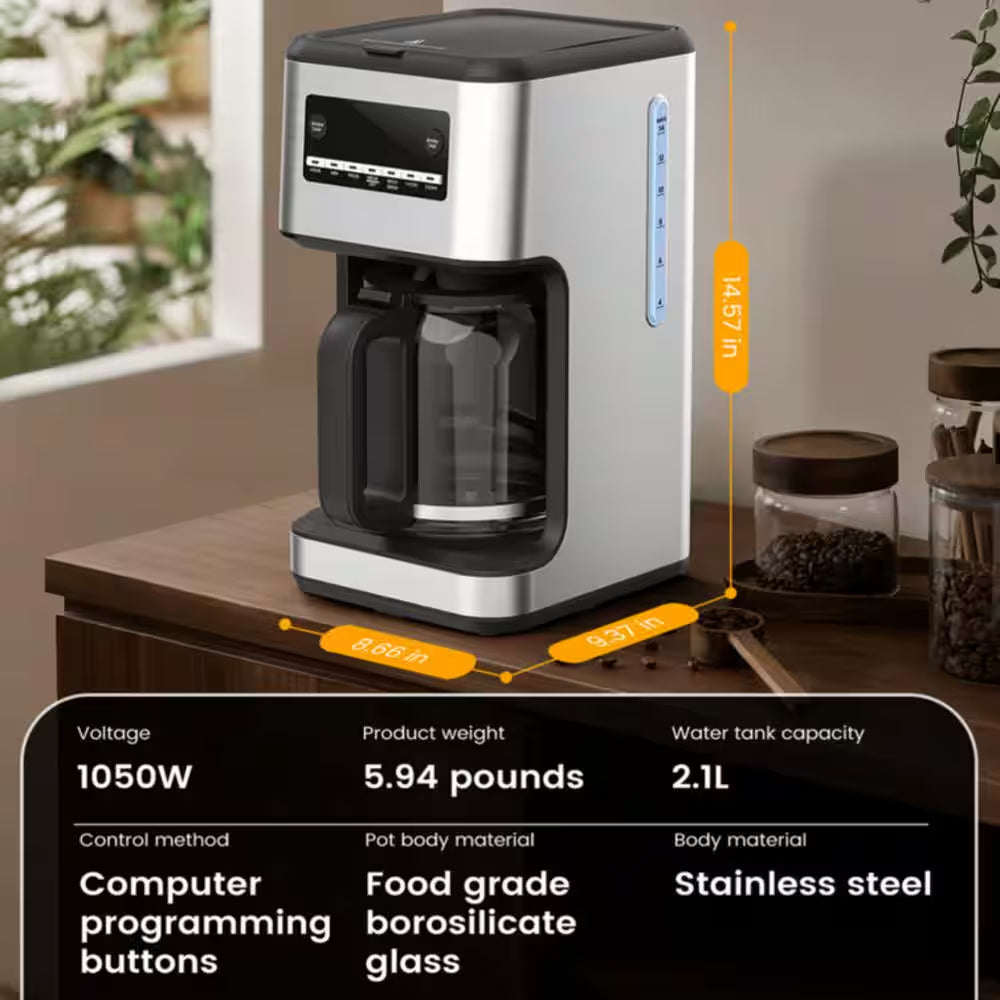 14-Cup Coffee Maker with Carafe Brewer & Timing Function in Silver