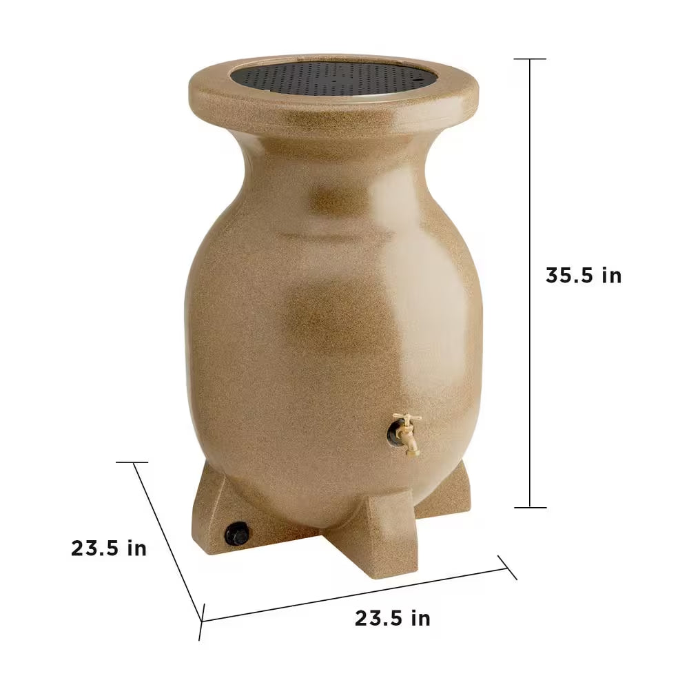 Stone-Look Rain Barrel 55 Gal (210L) Beige, Eco-Friendly Gardening, Water Conservation
