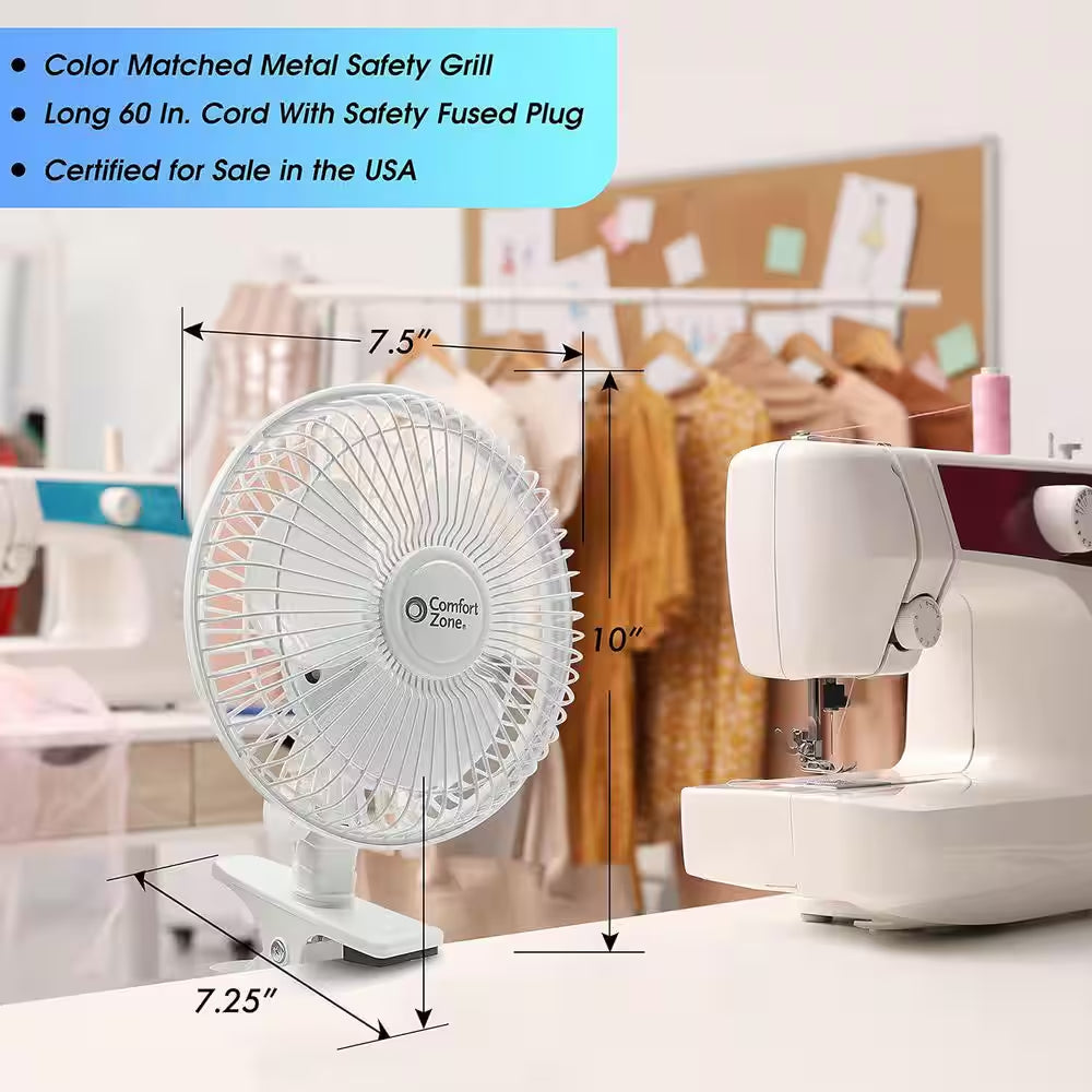 6 In. Quiet Portable Indoor 2-Speed Desk Fan with Clip and Fully Adjustable Tilt in White