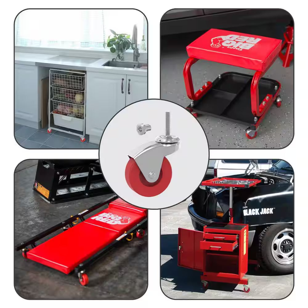 2.5 In. Caster Wheels Set of 6, Heavy Duty 360° Swivel Stem Casters of Garage Mechanics Chair or Creeper