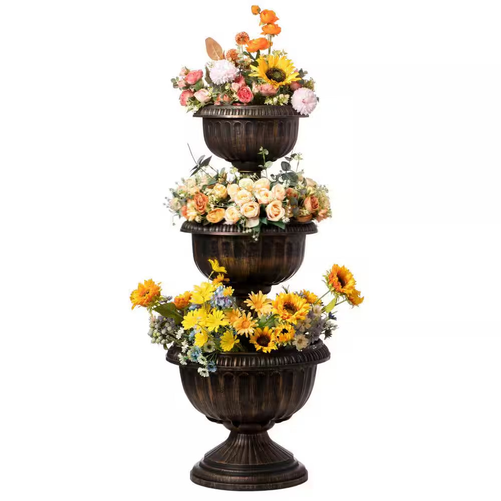 Bronze Outdoor Garden Triple Stacked Flower Bowl Urn Tier Planter Decoration