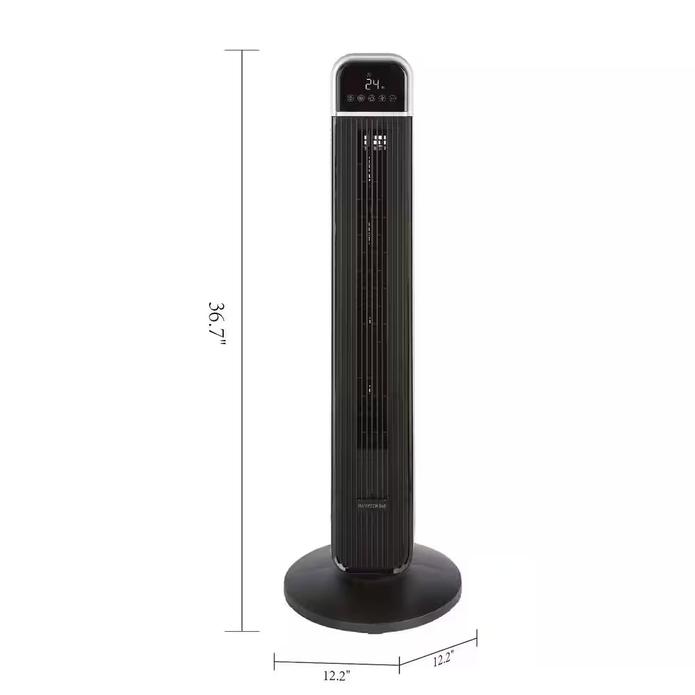 36 In. 4-Speed Oscillating Tower Fan in Black with Remote Control and Easy Carry Handle