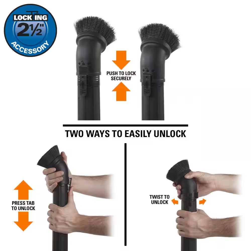 2-1/2 In. LA2501 Locking Dusting Brush Accessory Shop Vacuum Attachment for  Wet Dry Vacs Hoses and Wands