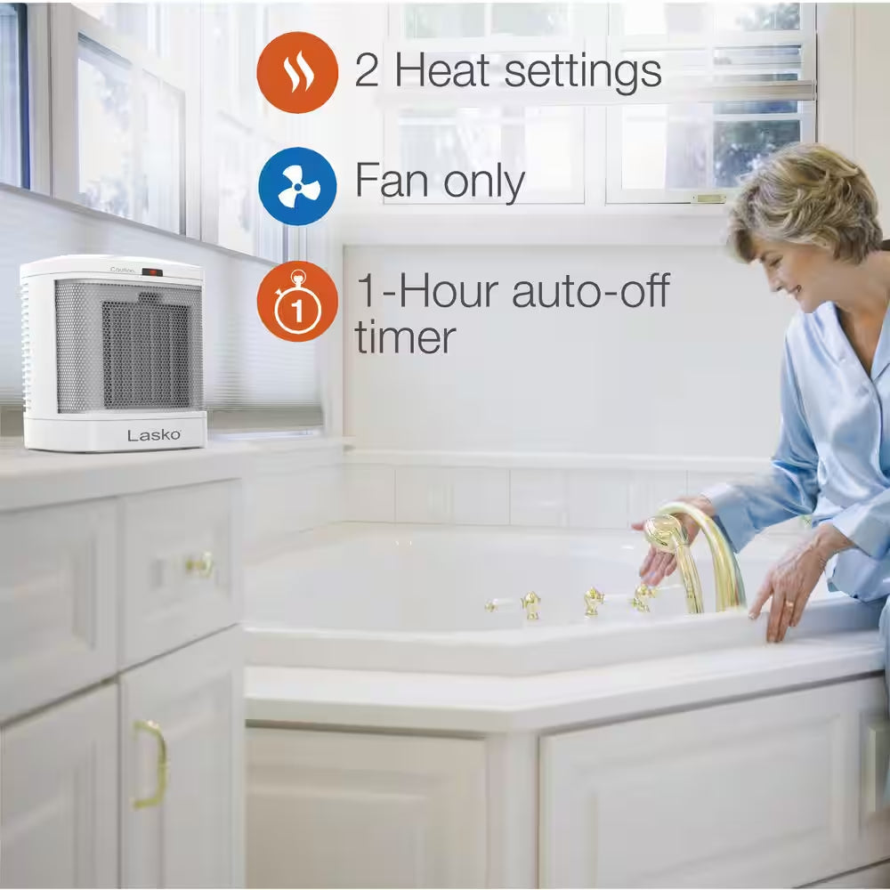 1500-Watt 7.65 In. Electric Bathroom Ceramic Space Heater with Fan and ALCI Safety Plug