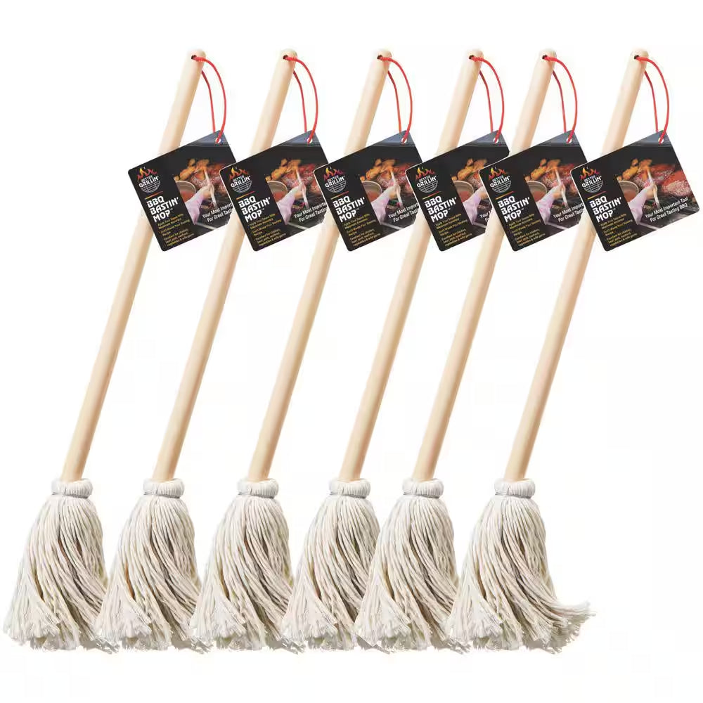 16 In. Wooden Handle BBQ - Grill Basting Mop with Cotton Head (6-Pack)