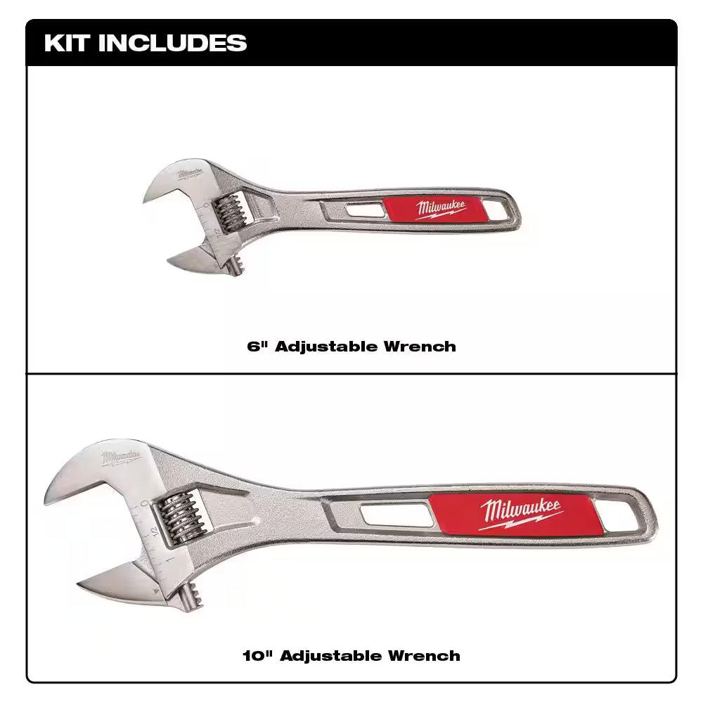 6 In. and 10 In. 2-Piece Adjustable Wrench Set