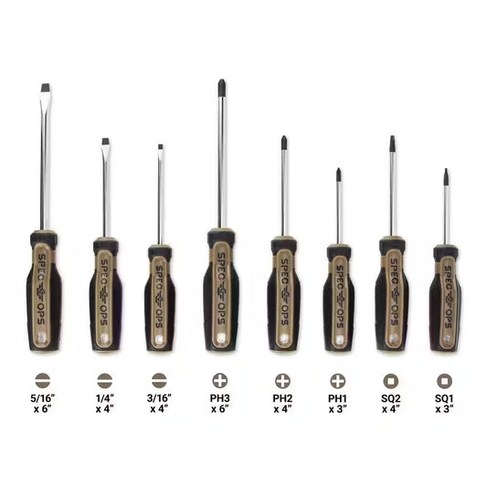 8-Piece Screwdriver Set, Phillips, Slotted, Square, Magnetic Tip, Cr-Mo Steel Shaft