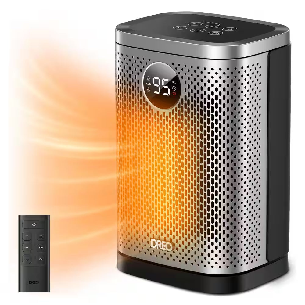 1500W 10 In. Compact Ceramic Convection Electric Space Heater W/Remote 70° Osc 3-Heat Levels in Silver