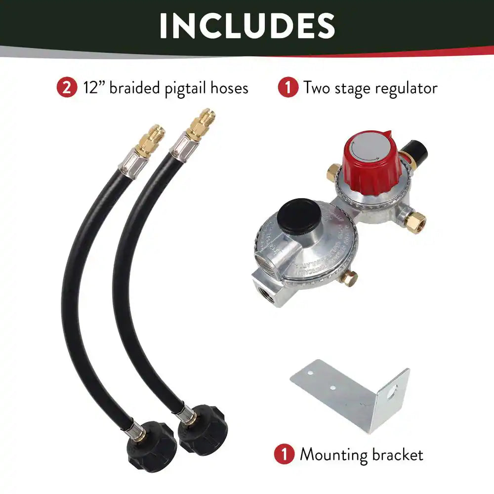 2-Stage Auto Changeover LP Propane Gas Regulator with Two 12 Inch Pigtails