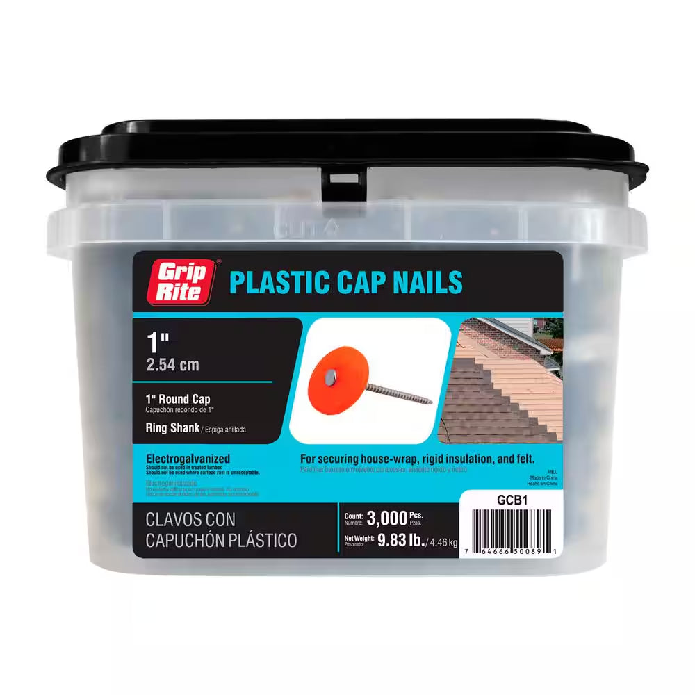1 In. X 12-Gauge Plastic round Cap Roofing Nail (3,000-Pack)