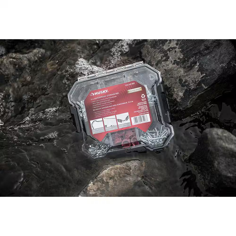 6 In. 6-Compartment Waterproof Storage Bin Small Parts Organizer