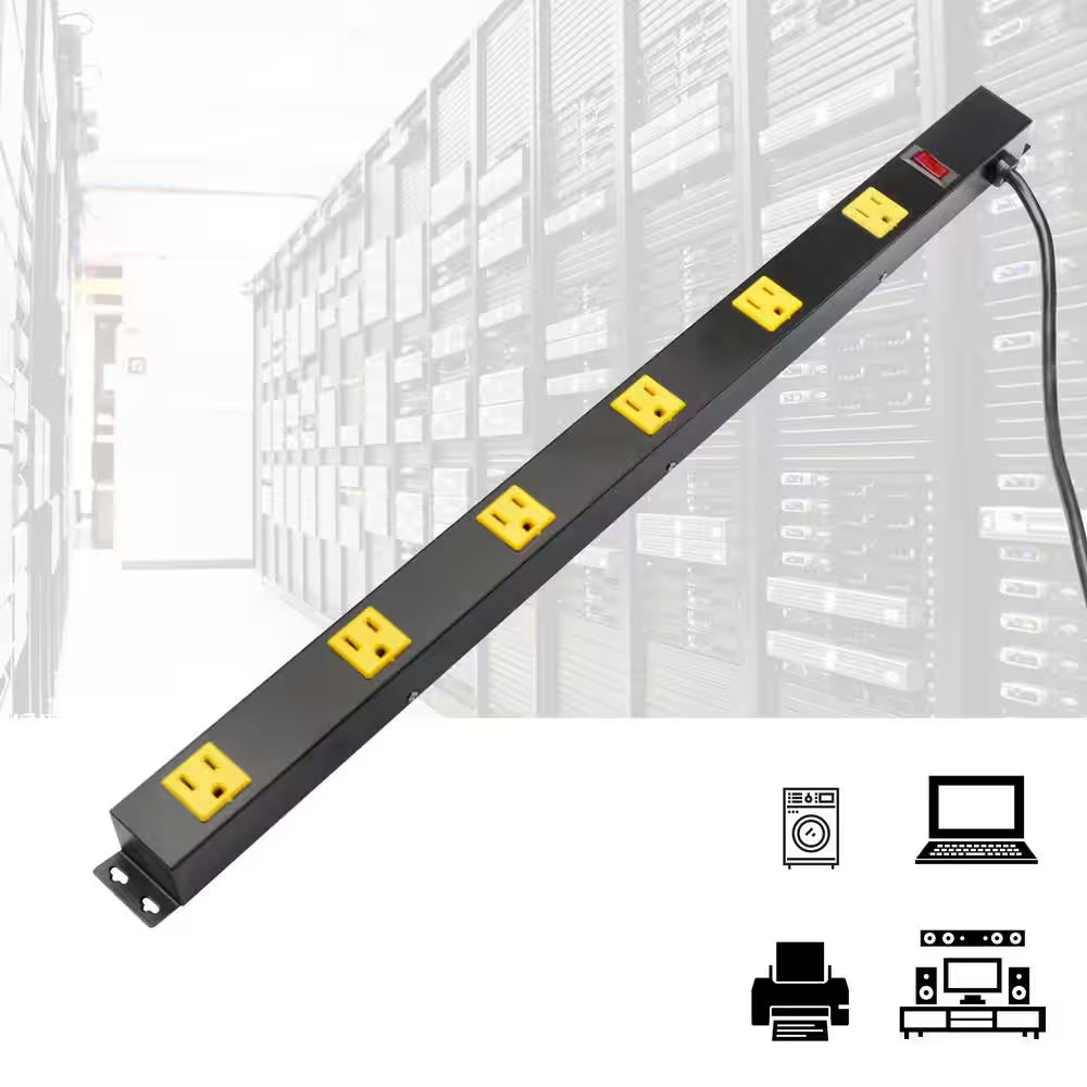 6-Outlet Metal Spaced Power Strip with 3 Ft. Cord