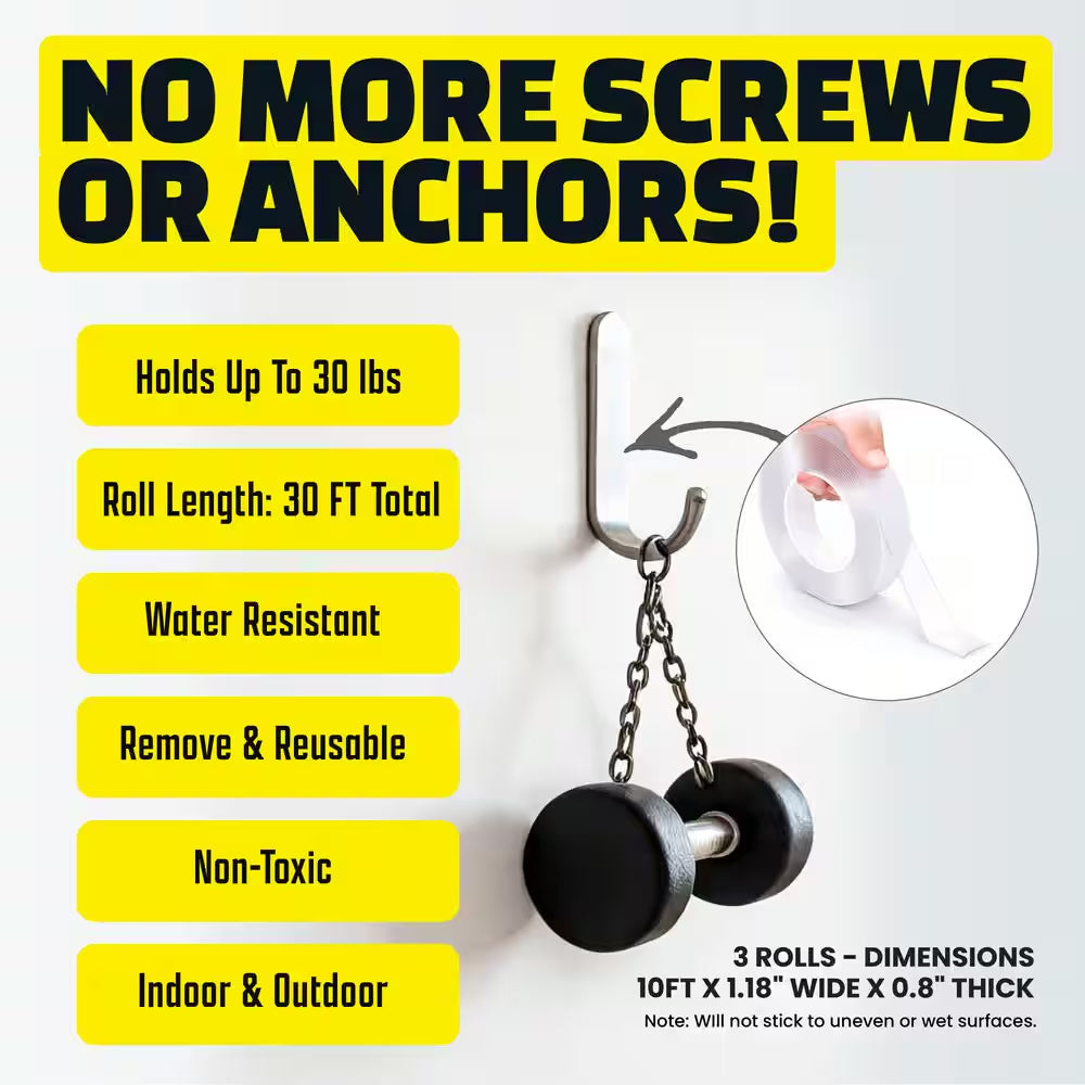 Alien Tape 10 Ft. Multi-Surface Tape Reusable Double-Sided (3-Pack)