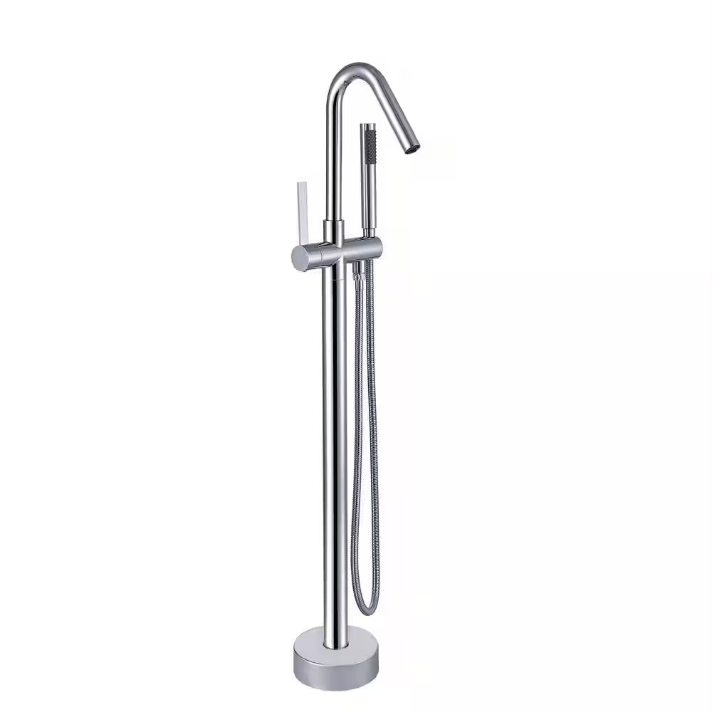 Single-Handle Freestanding Tub Faucet Bathtub Filter with Handheld Shower in Chrome