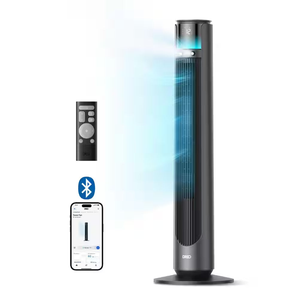 Outdoor Misting 42 In. 12-Fan Speeds Tower Fan in Black with Remote, 20 Ft. Mist, 150° Oscillation and UV Resistance