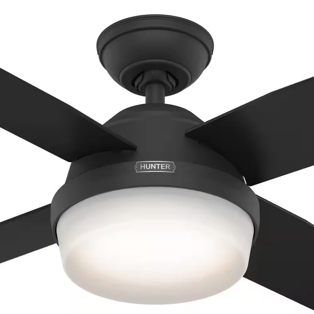 Dempsey 44 In. Indoor Matte Black Ceiling Fan with Remote and Light Kit Included