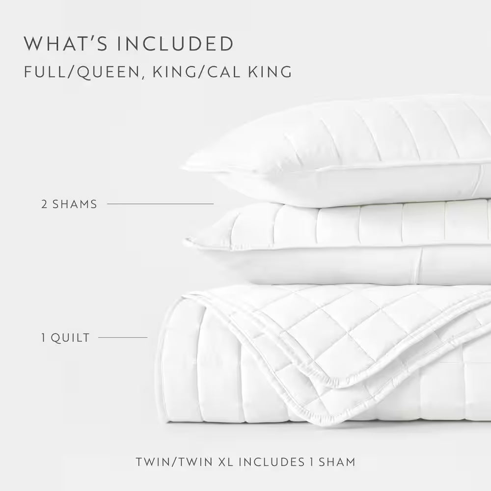 Square White Queen Performance Quilted Coverlet Set