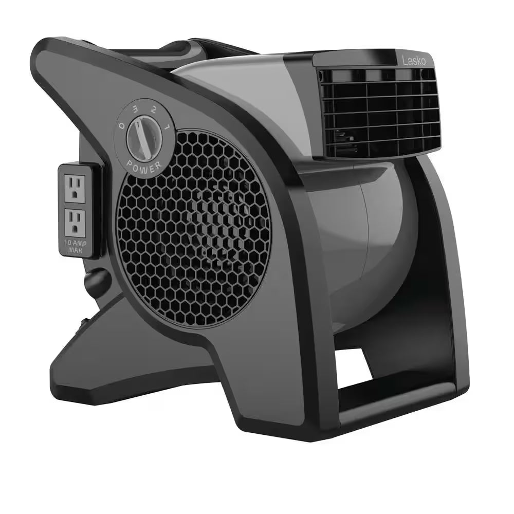 Pivoting 11.2 In. 3 Speed High Velocity Blower Fan for Home, Job Site in Gray, 375 CFM, 2 120V Outlets, Circuit Breaker