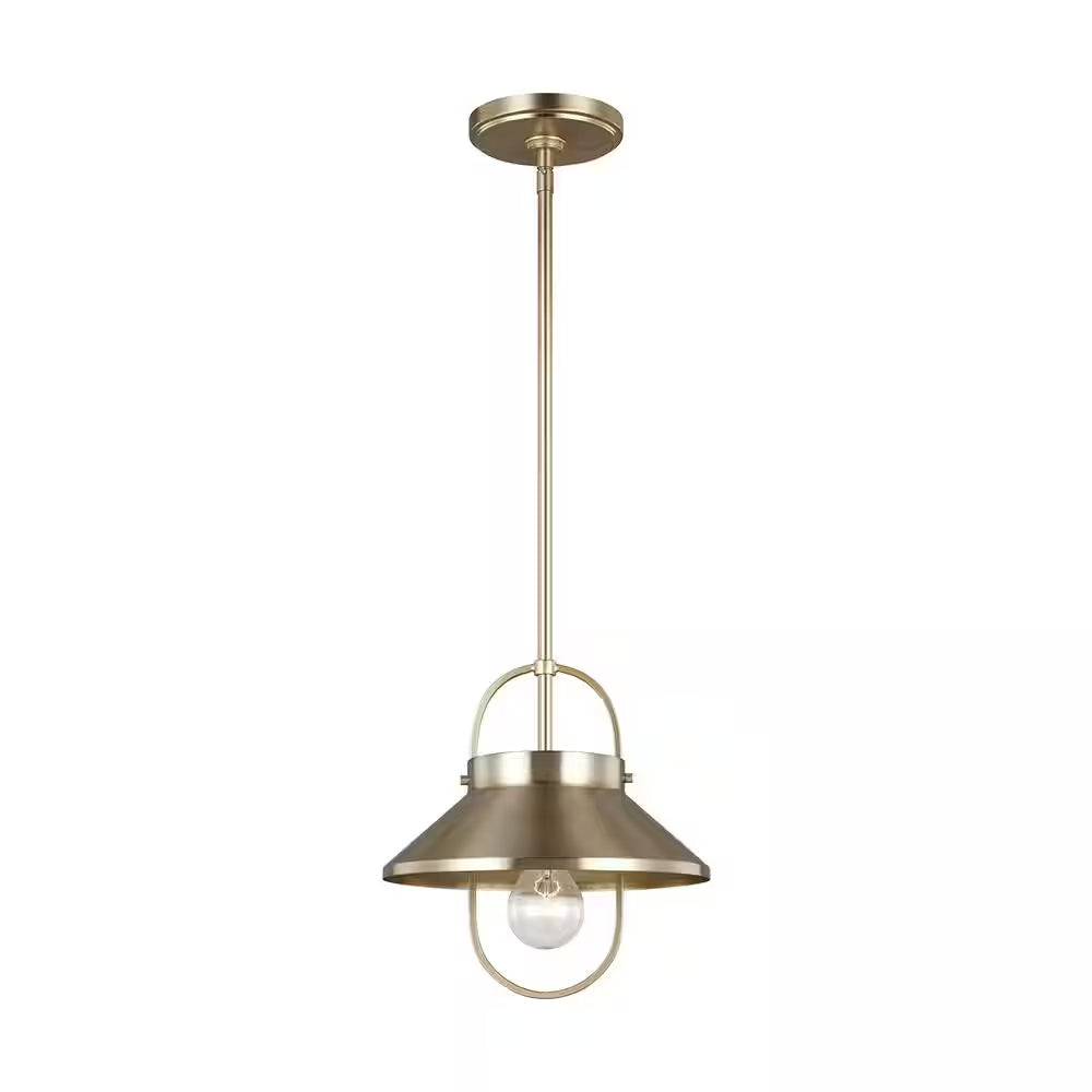 Dormer 1-Light Satin Brass Hanging Pendant with Metal Shade