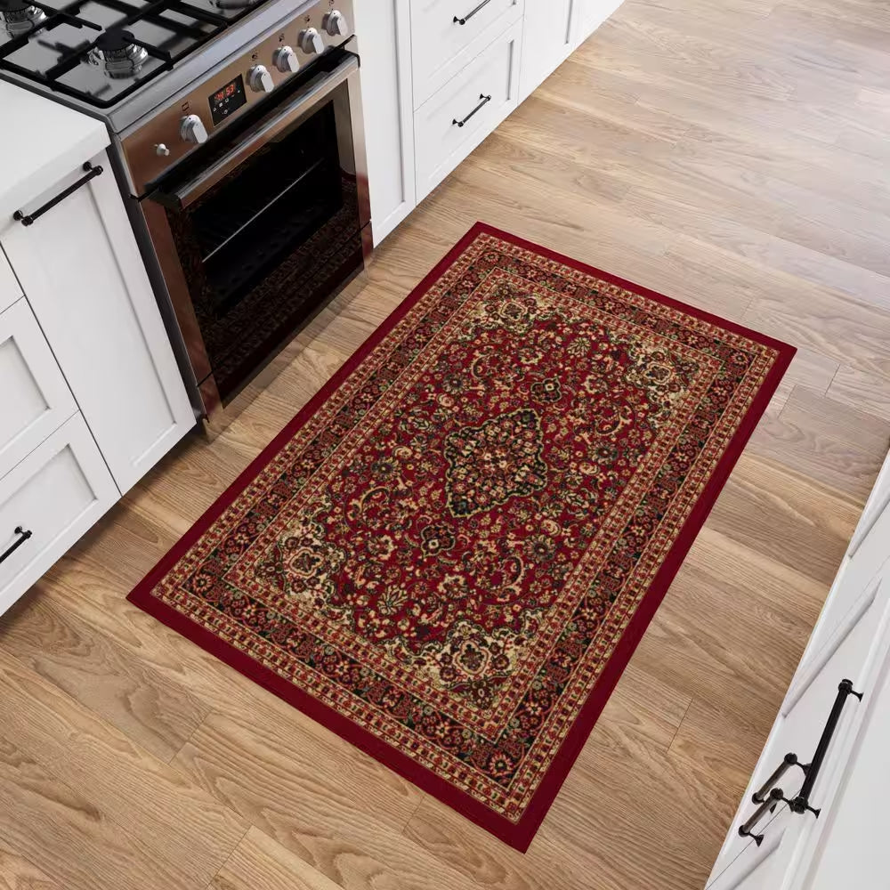 Ottohome Collection Non-Slip Rubberback Medallion Oriental Design 3X5 Indoor Area Rug, 3 Ft. 3 In. X 5 Ft., Dark Red