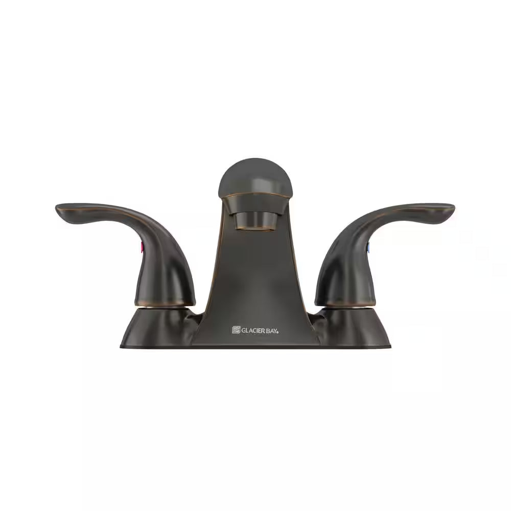Builders 4 In. Centerset Double Handle Low-Arc Bathroom Faucet in Bronze