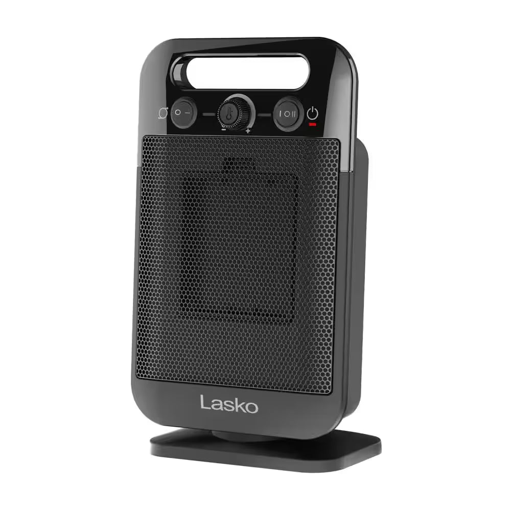 Myheat Go 1500-Watt 12 In. Black Electric Tabletop Ceramic Space Heater with Overheat Protection & Adjustable Thermostat